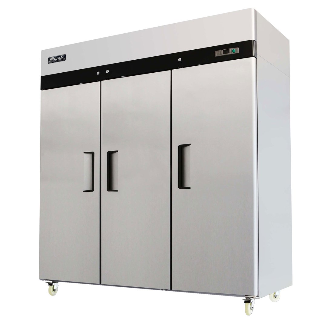Migali C-3F 77" Three Section Reach-In Freezer w/ 3 Solid Doors, Top Mount, 65 cu. ft.