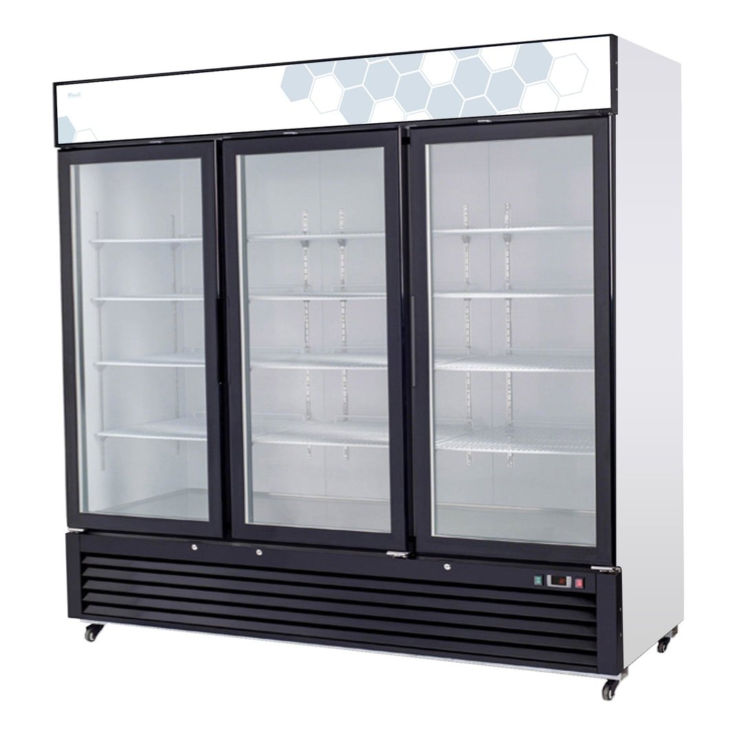 Migali C-72RM-HC 82" 3-Section Merchandiser Refrigerator in White, w/ Glass Door, 72.0 cu. ft.