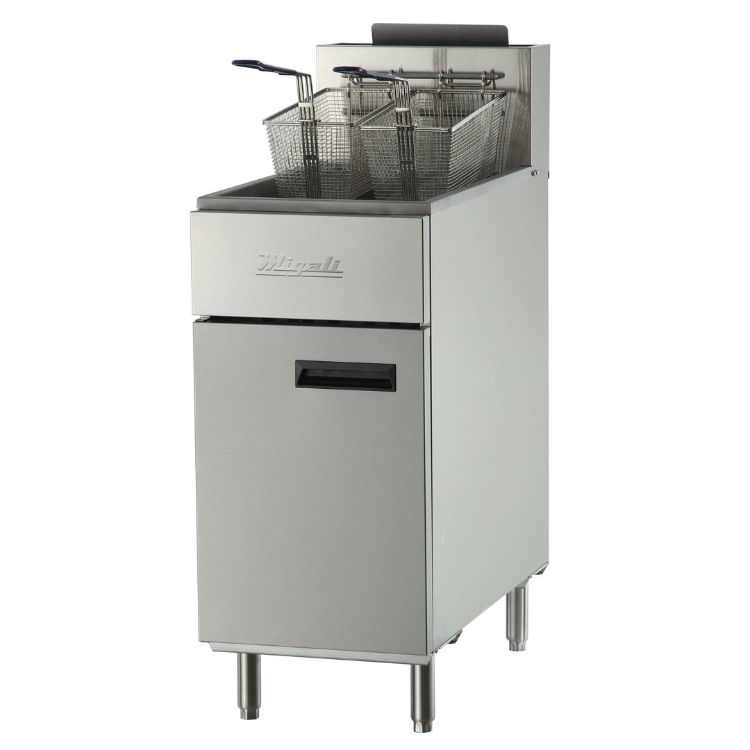 Migali C-F40-LP 15" Floor Model Liquid Propane Gas Full Pot Fryer, 40 lbs