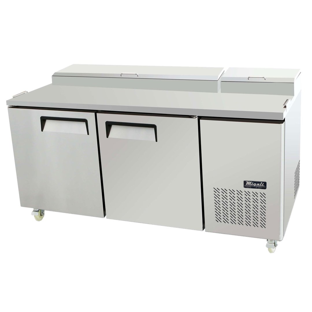 Migali C-PP67-HC 67" Two Section Refrigerated Pizza Prep Table w/ 2 Doors, (9) 1/3 Size Pans