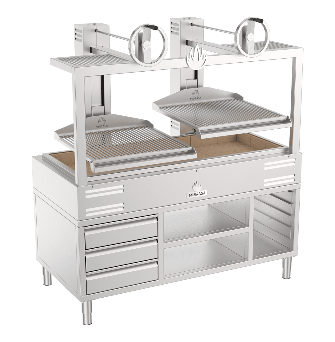 Mibrasa GMBMC160 64" Charcoal Parrilla Grill w/ (2) Adjustable Grills and Complete Stand Base