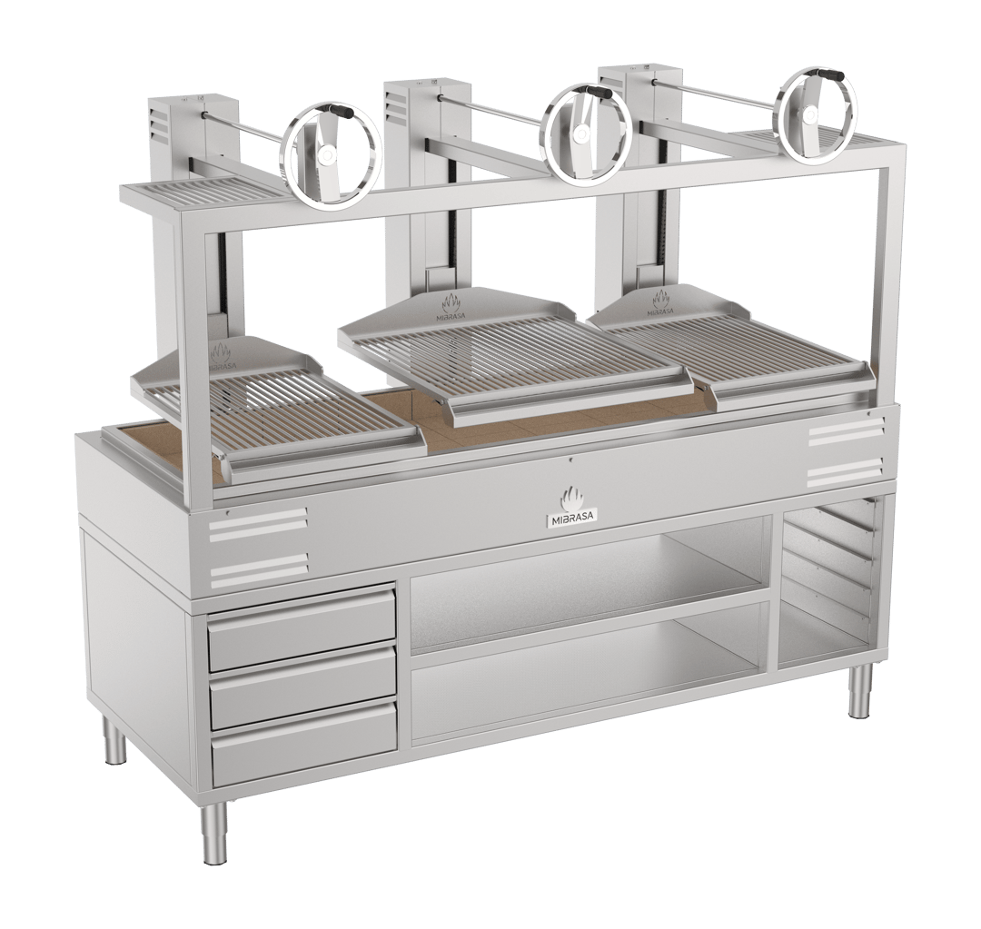 Mibrasa GMBMC200-3GR 82" Charcoal Parrilla Grill w/ (3) Adjustable Grills and Complete Stand Base