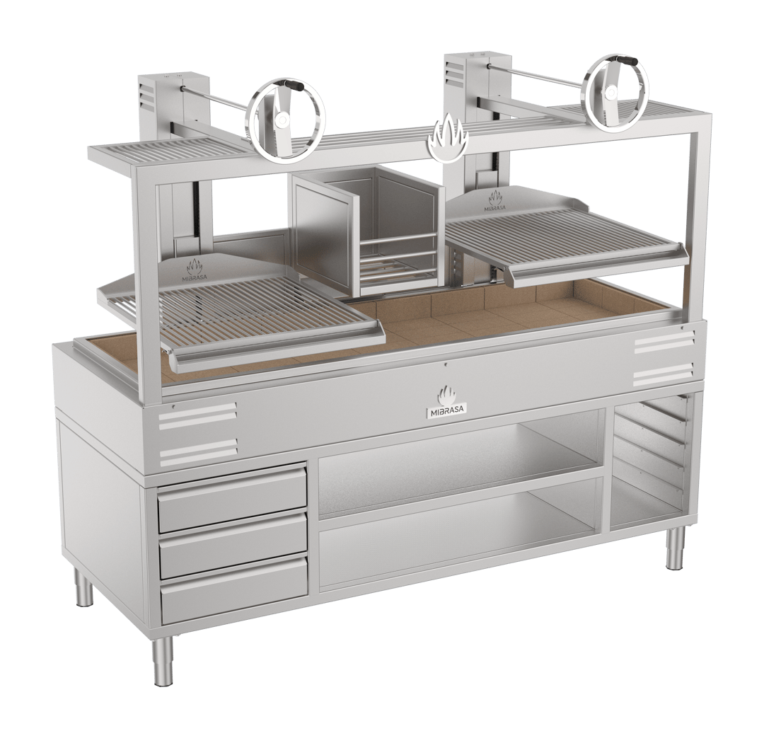 Mibrasa GMBMC200 FIRE 82" Charcoal Parrilla Grill w/ (2) Adjustable Grills, Stand Base, Fire Basket