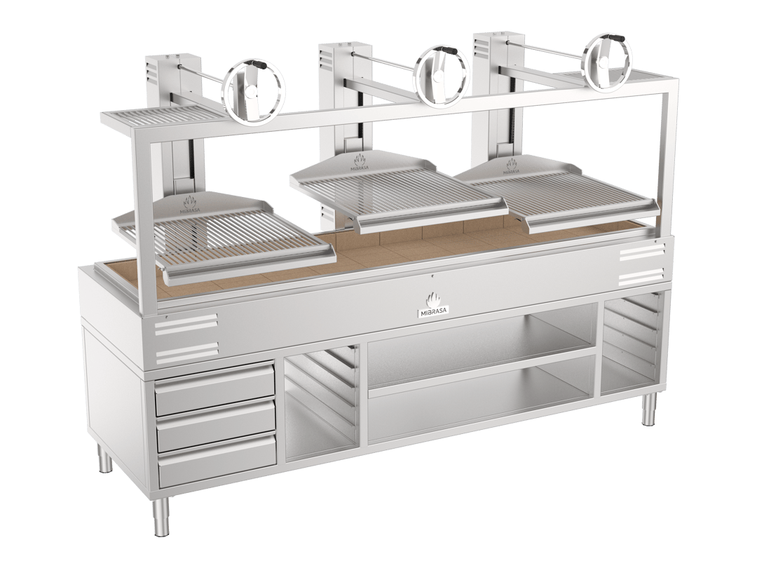 Mibrasa GMBMC252-3GR 99" Charcoal Parrilla Grill w/ (3) Adjustable Grills and Complete Stand Base