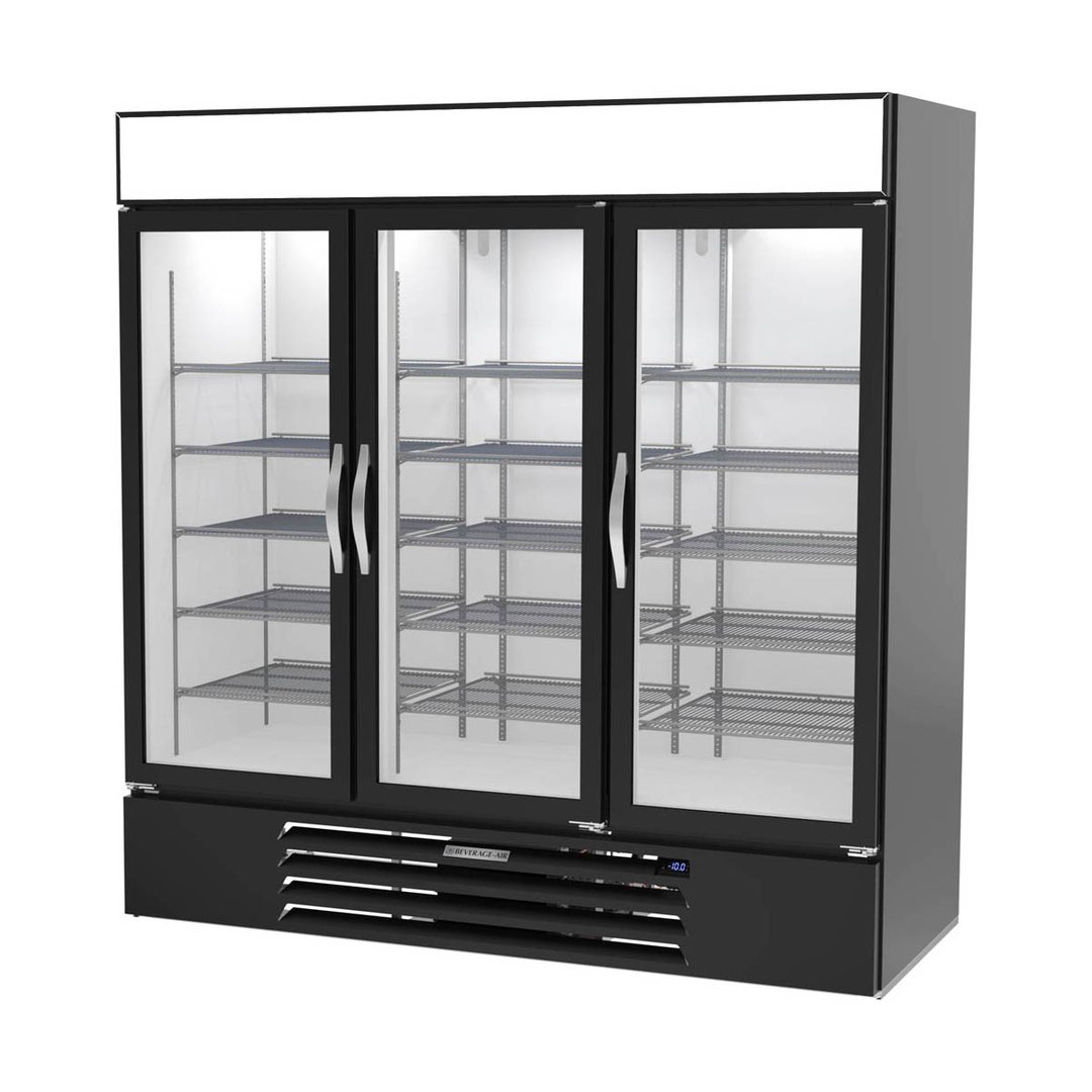Beverage Air MMF72HC-5-B 75" 3 Glass Door Merchandiser Freezer in Black, 68.5 cu. ft.