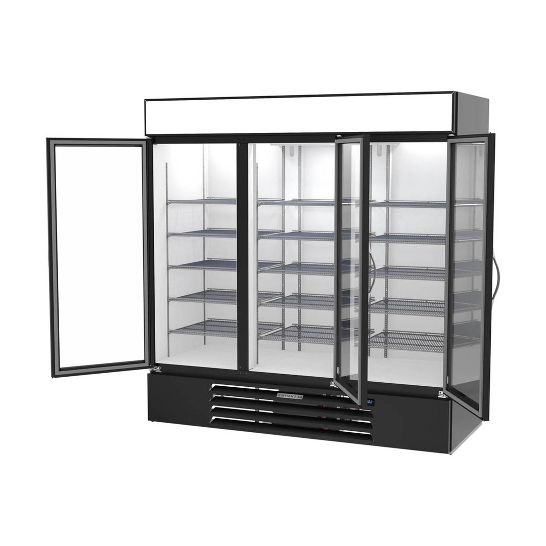 Beverage Air MMF72HC-5-B 75" 3 Glass Door Merchandiser Freezer in Black, 68.5 cu. ft.