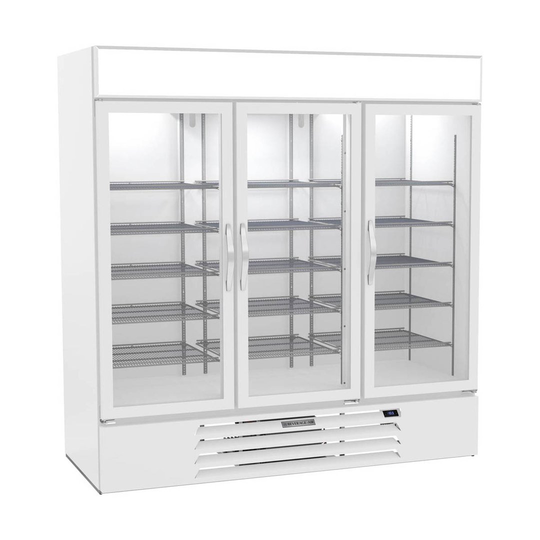 Beverage Air MMF72HC-5-W 75" 3 Glass Door Merchandiser Freezer in White, 68.5 cu. ft.
