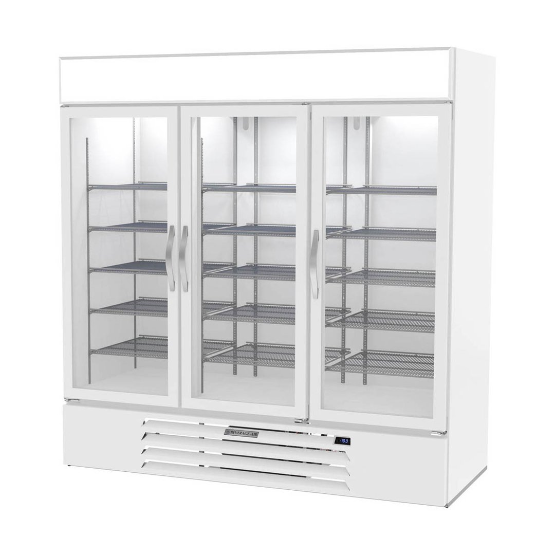 Beverage Air MMF72HC-5-W 75" 3 Glass Door Merchandiser Freezer in White, 68.5 cu. ft.