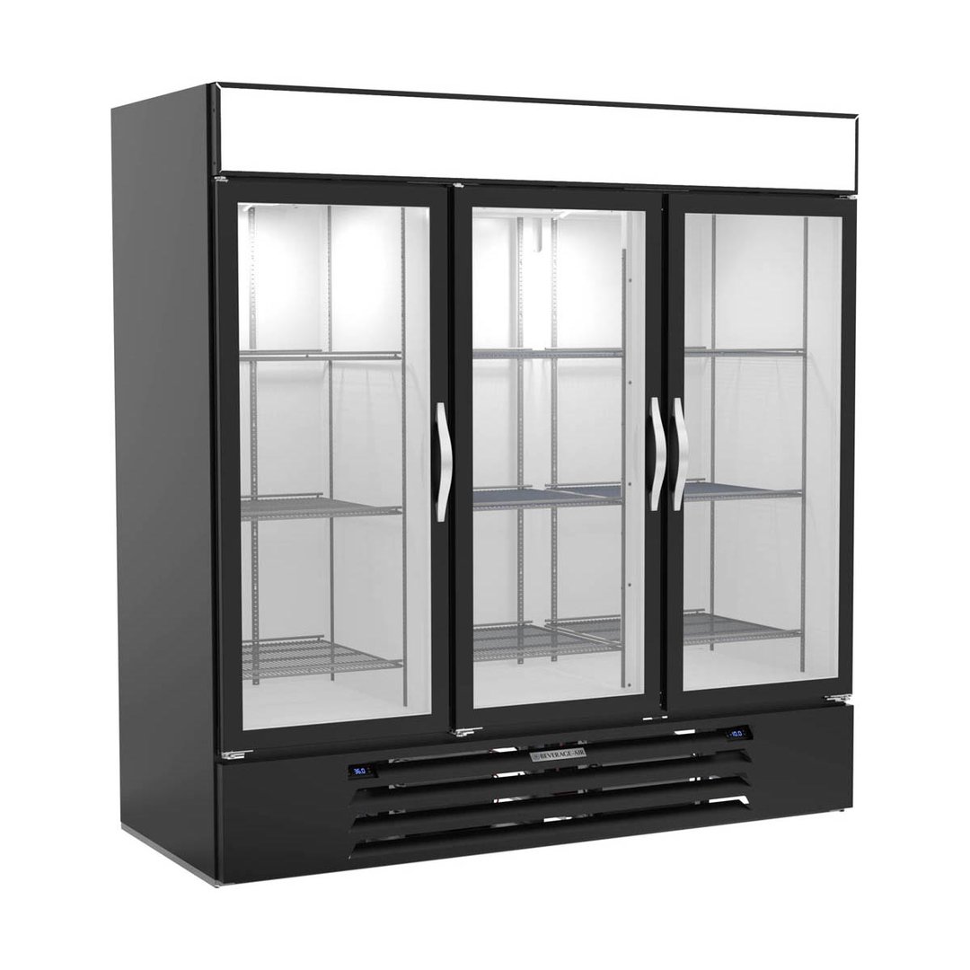 Beverage Air MMRF72HC-1-B-BW 75" 3 Glass Door Dual Temp Merchandiser in Black, 19.62 / 44.85 cu. ft.