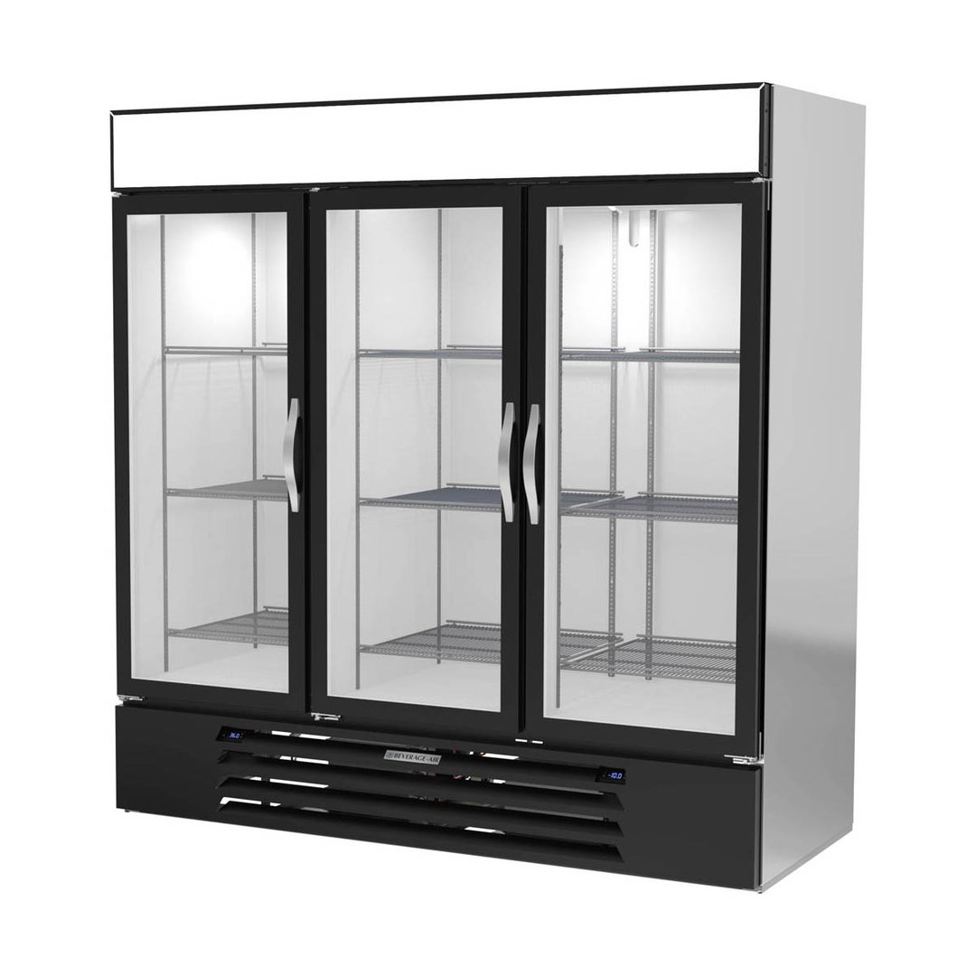 Beverage Air MMRF72HC-1-B-BW 75" 3 Glass Door Dual Temp Merchandiser in Black, 19.62 / 44.85 cu. ft.