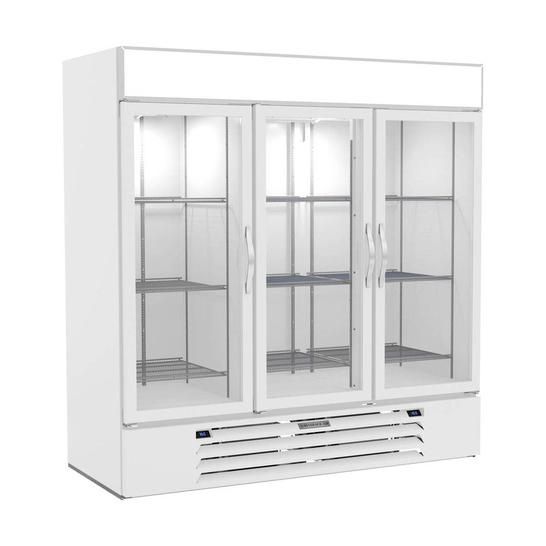 Beverage Air MMRF72HC-1-B-WW 75" 3 Glass Door Dual Temp Merchandiser in White, 19.62 / 44.85 cu. ft.