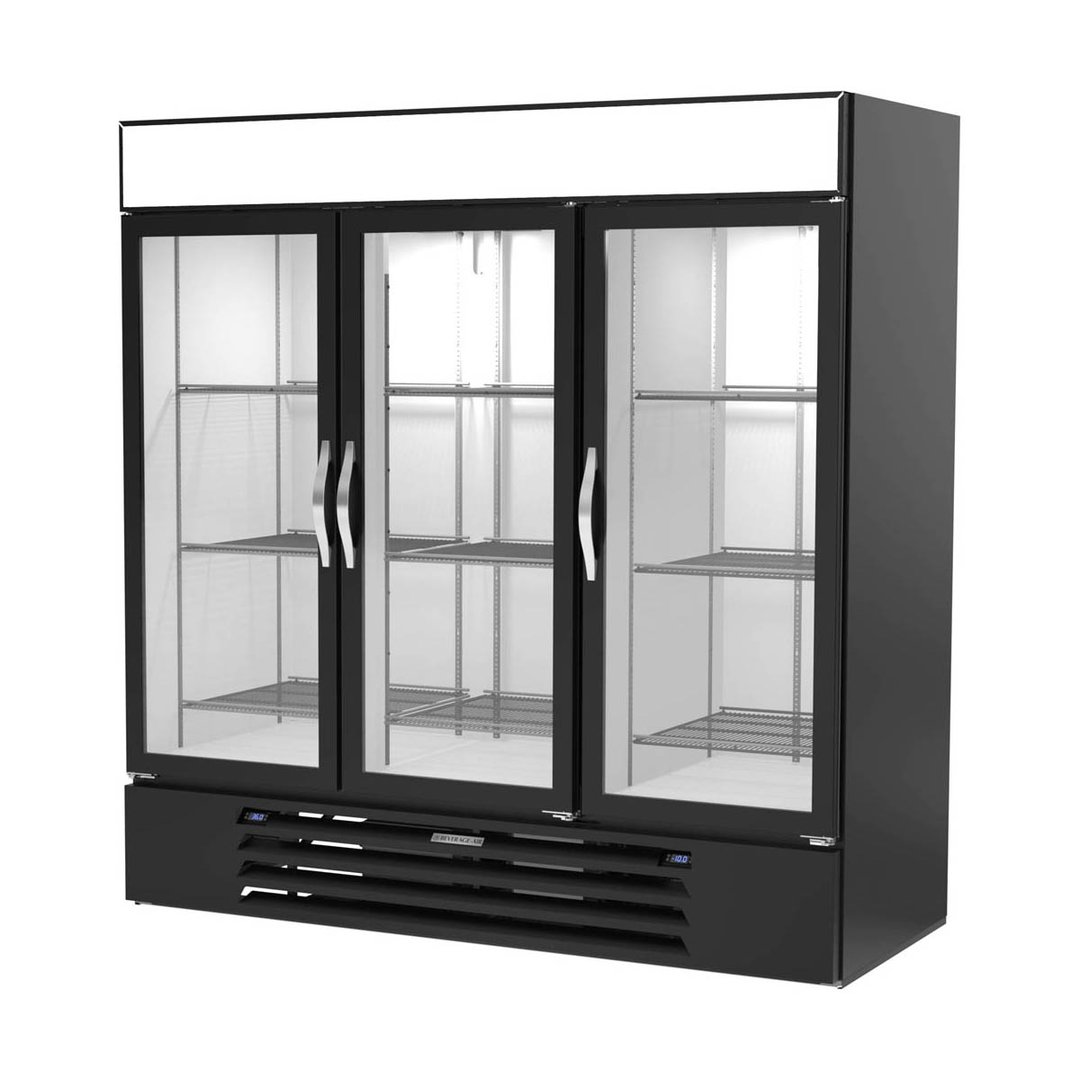 Beverage Air MMRF72HC-1-C-BW 75" 3 Glass Door Dual Temp Merchandiser in Black, 44.85 / 19.62 cu. ft. 