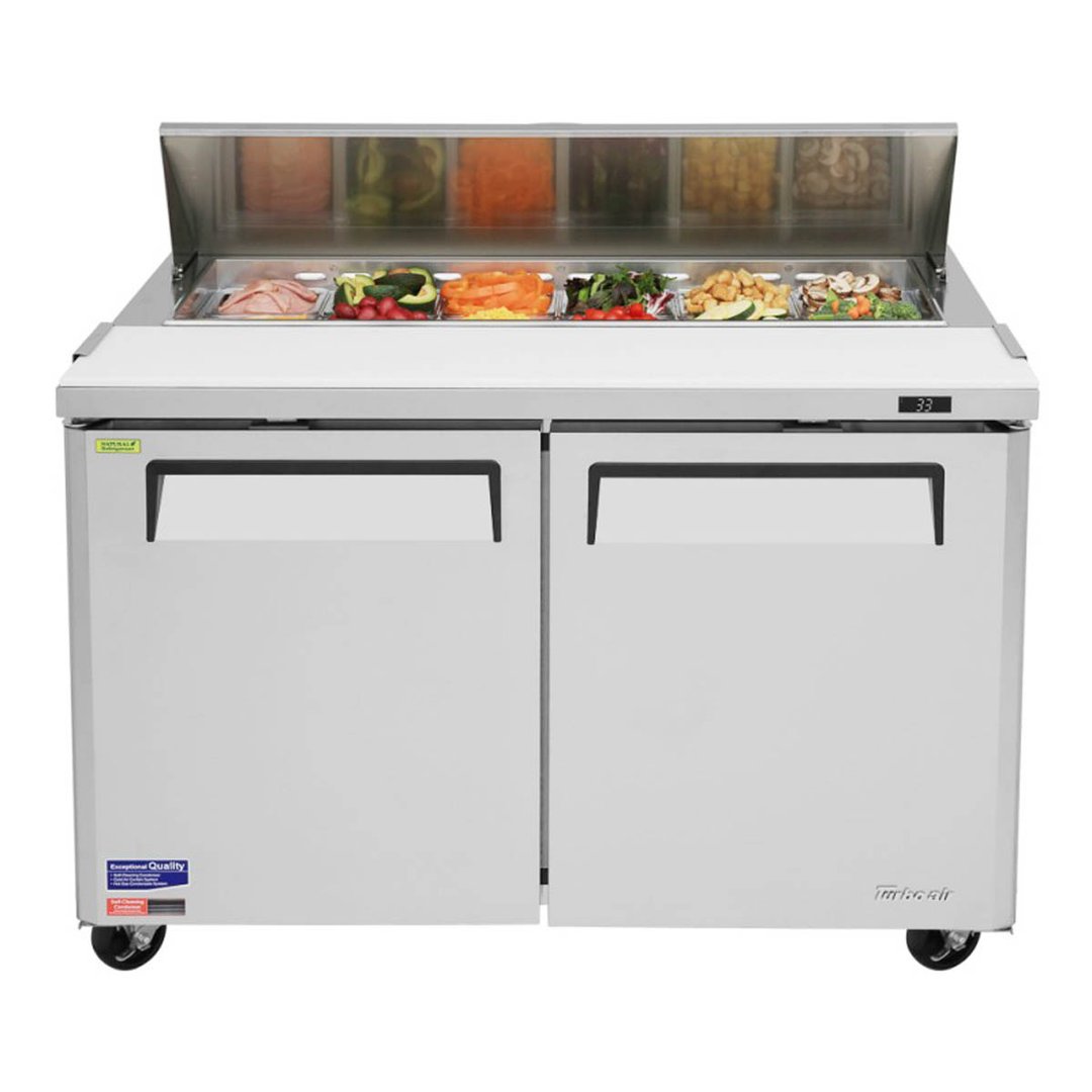 Turbo Air MST-48-N 48" Two Section Sandwich / Salad Prep Table w/ 2 Doors, 12 Pans