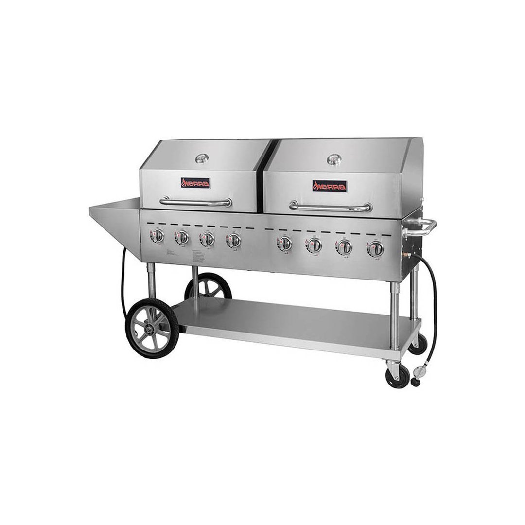 Sierra SRBQ-60 80" Mobile Commercial Outdoor Grill, 8 Burners, Roll Dome, 120.000 BTU