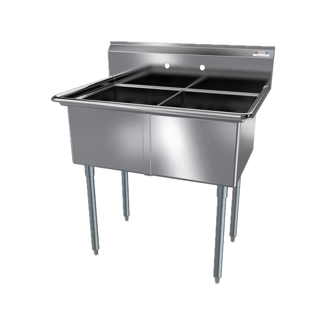 NBR Equipment 2SG-242414 53" Two Compartment Sink, 24"W x 24"L Bowl Without Drainboard