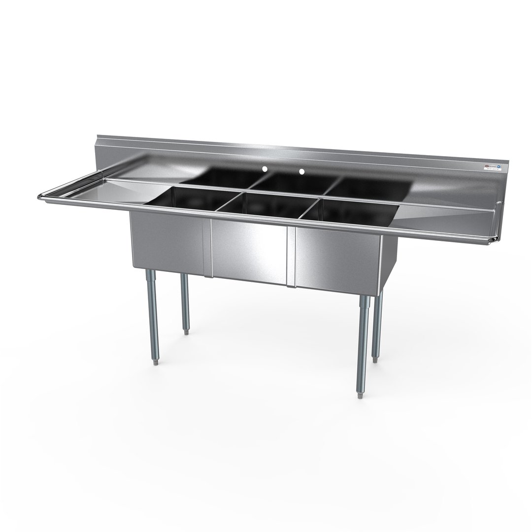 NBR Equipment 3SG-181812LR18 90" Three Compartment Sink, 18"W x 18"L Bowl With 2 Drainboards