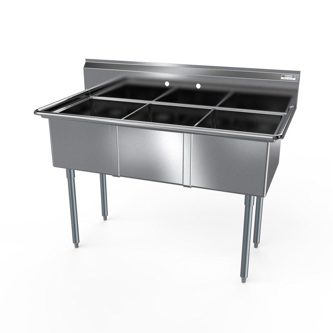 NBR Equipment 3SG-242414 77" Three Compartment Sink, 24"W x 24"L Bowl Without Drainboard
