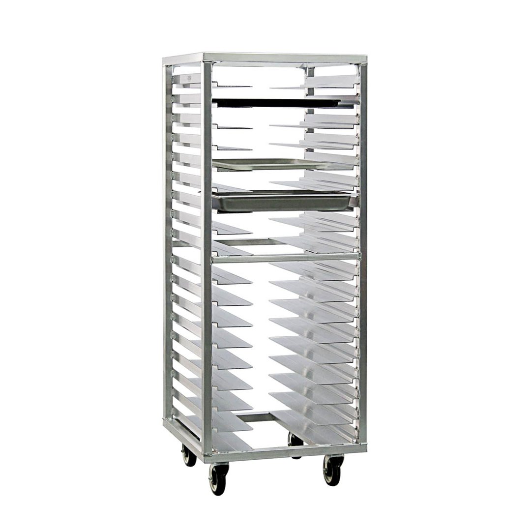 New Age 1637 18 Pan End Load Aluminum Universal  Bun / Sheet Pan Rack w/ 3" Bottom Load Slides