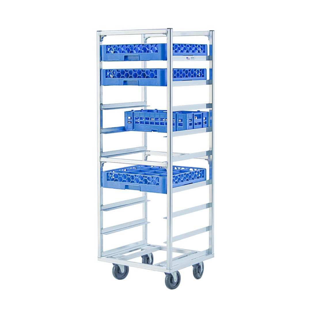 New Age 97142 9 Tray End Load Mobile Aluminum Cup / Glass Rack with 6" Bottom Load Slides
