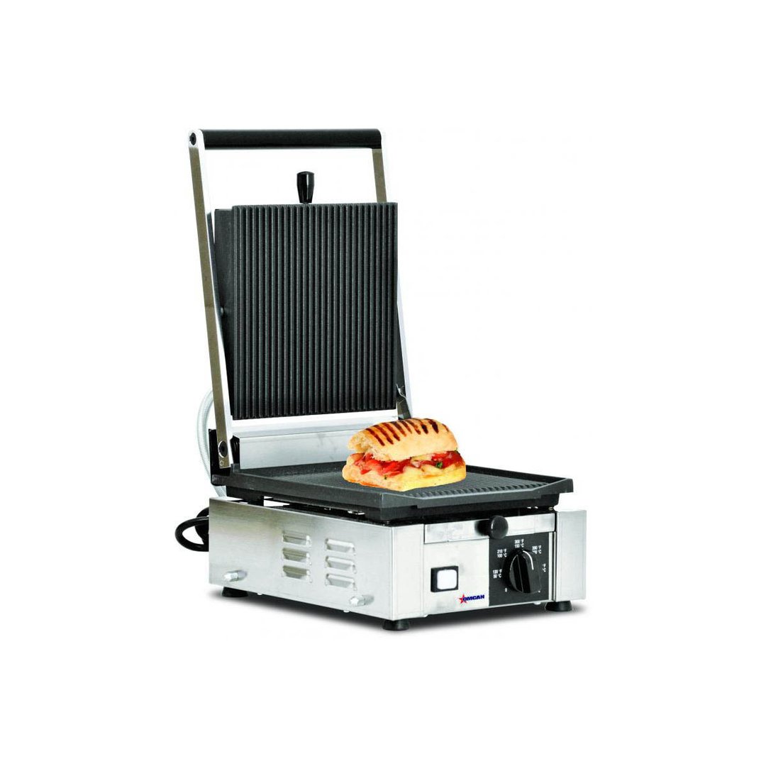 Omcan USA 11375 Single Sandwich Panini Grill w/ 9" x 10" Grooved Plates, 110V