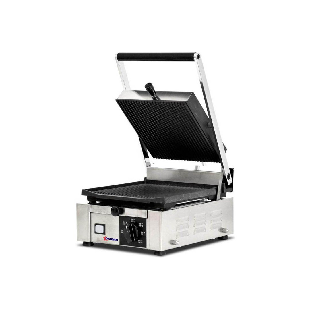 Omcan USA 11375 Single Sandwich Panini Grill w/ 9" x 10" Grooved Plates, 110V