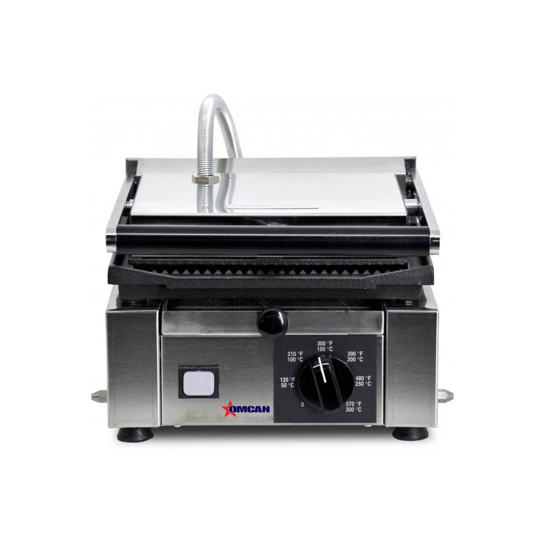 Omcan USA 11375 Single Sandwich Panini Grill w/ 9" x 10" Grooved Plates, 110V