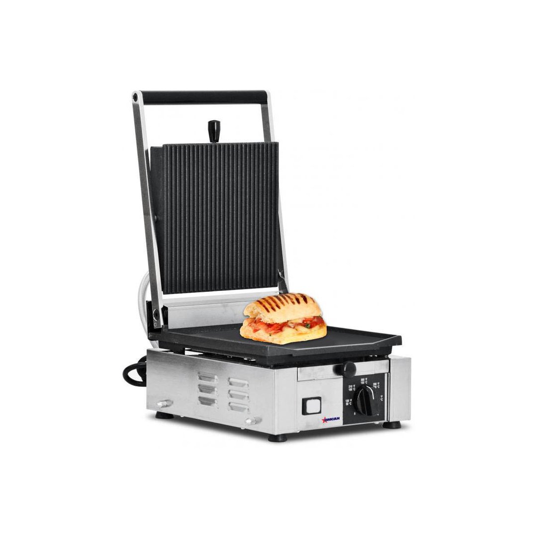 Omcan USA 11376 Single Sandwich Panini Grill w/ 9" x 10" Grooved & Smooth Plates, 120V