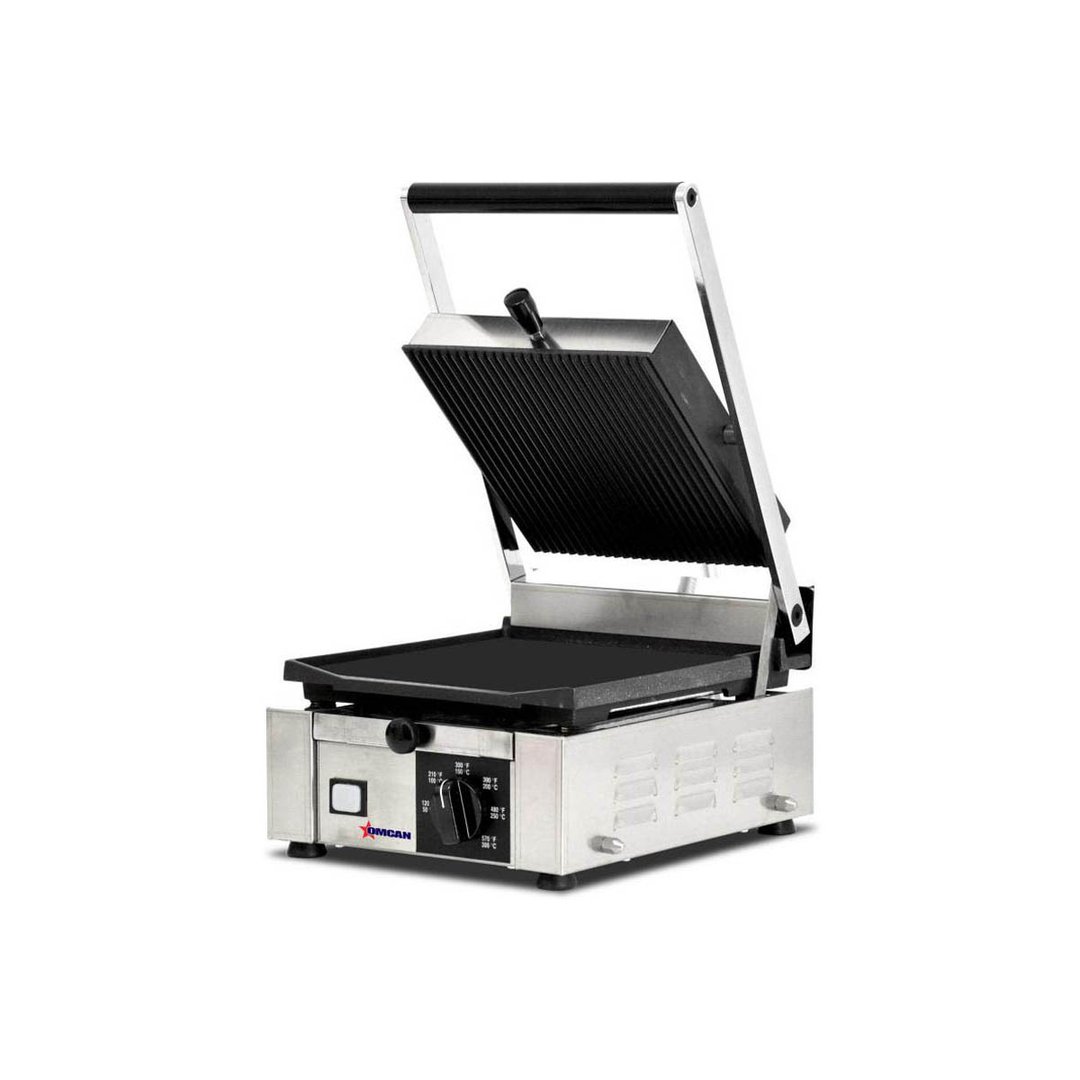 Omcan USA 11376 Single Sandwich Panini Grill w/ 9" x 10" Grooved & Smooth Plates, 120V