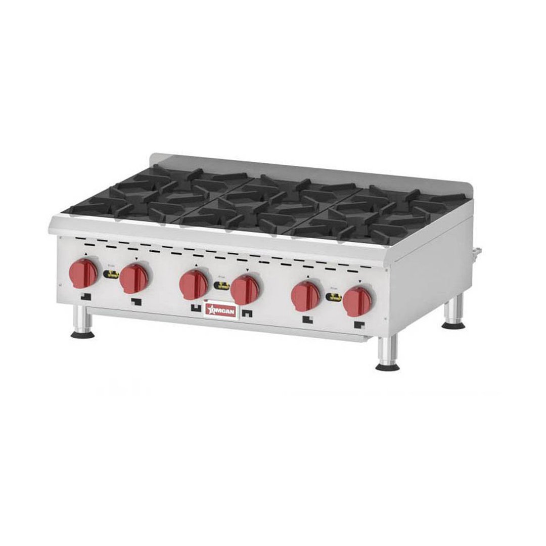 Omcan USA 43735 36" Countertop Gas Hotplate with (6) Burners, Manual Controls, 132.000 BTU