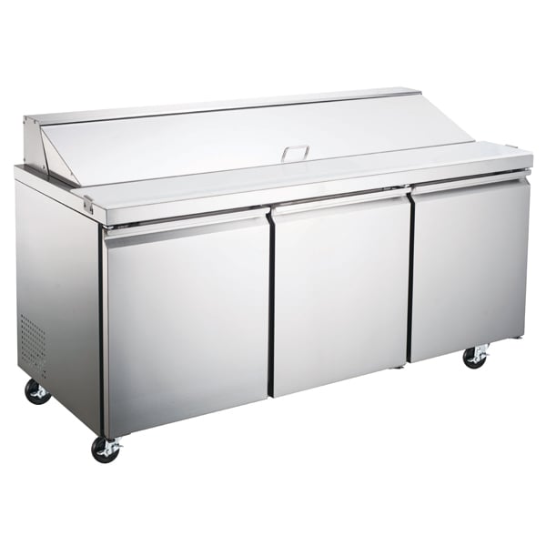 Omcan USA 59048 70" Three Section Sandwich / Salad Prep Table w/ 3 Doors, 18 Pans