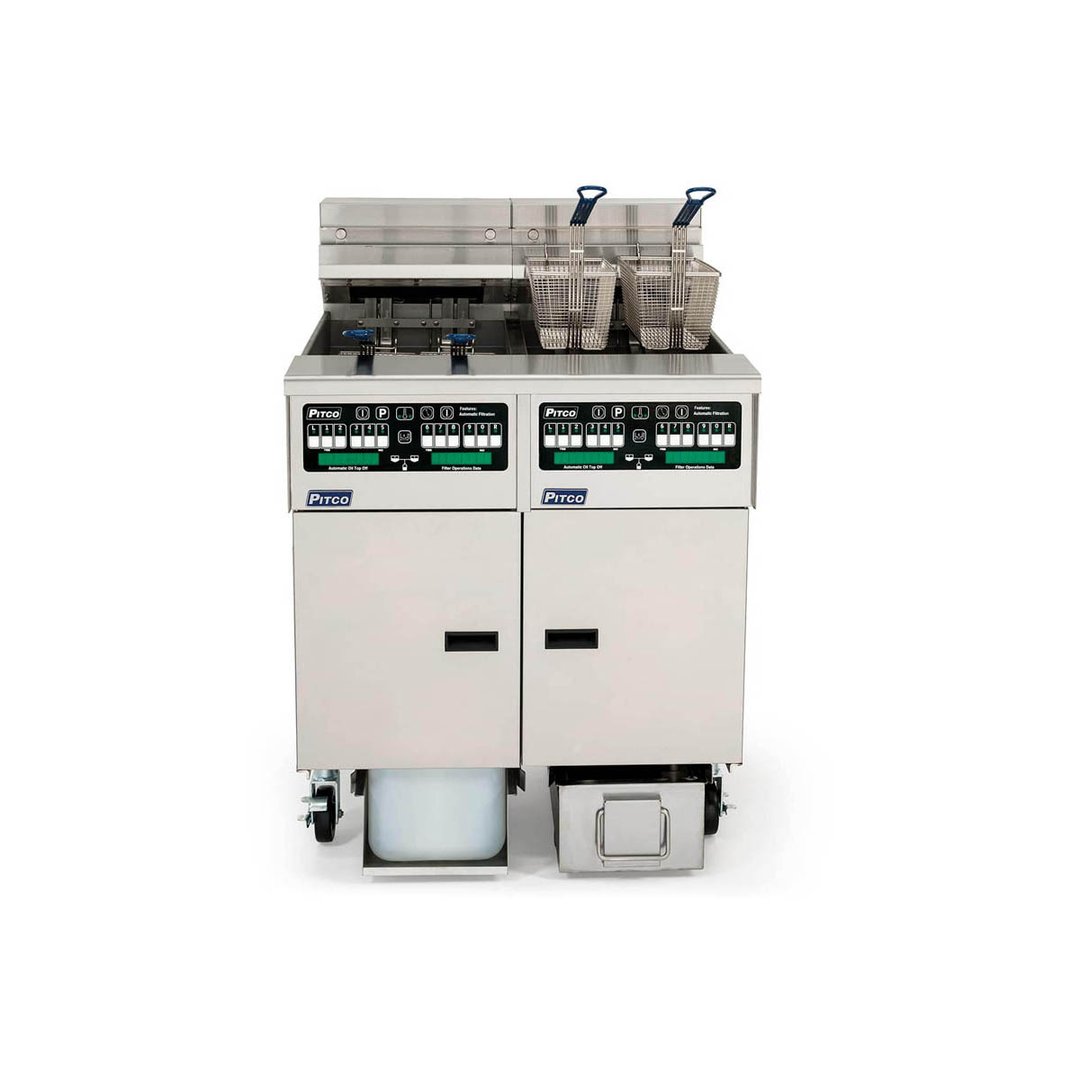 Pitco SELV14C/184/FD Multiple Battery Electric Floor Fryer w/ (1) 30-Lb. & (1) 40-Lb. Vats