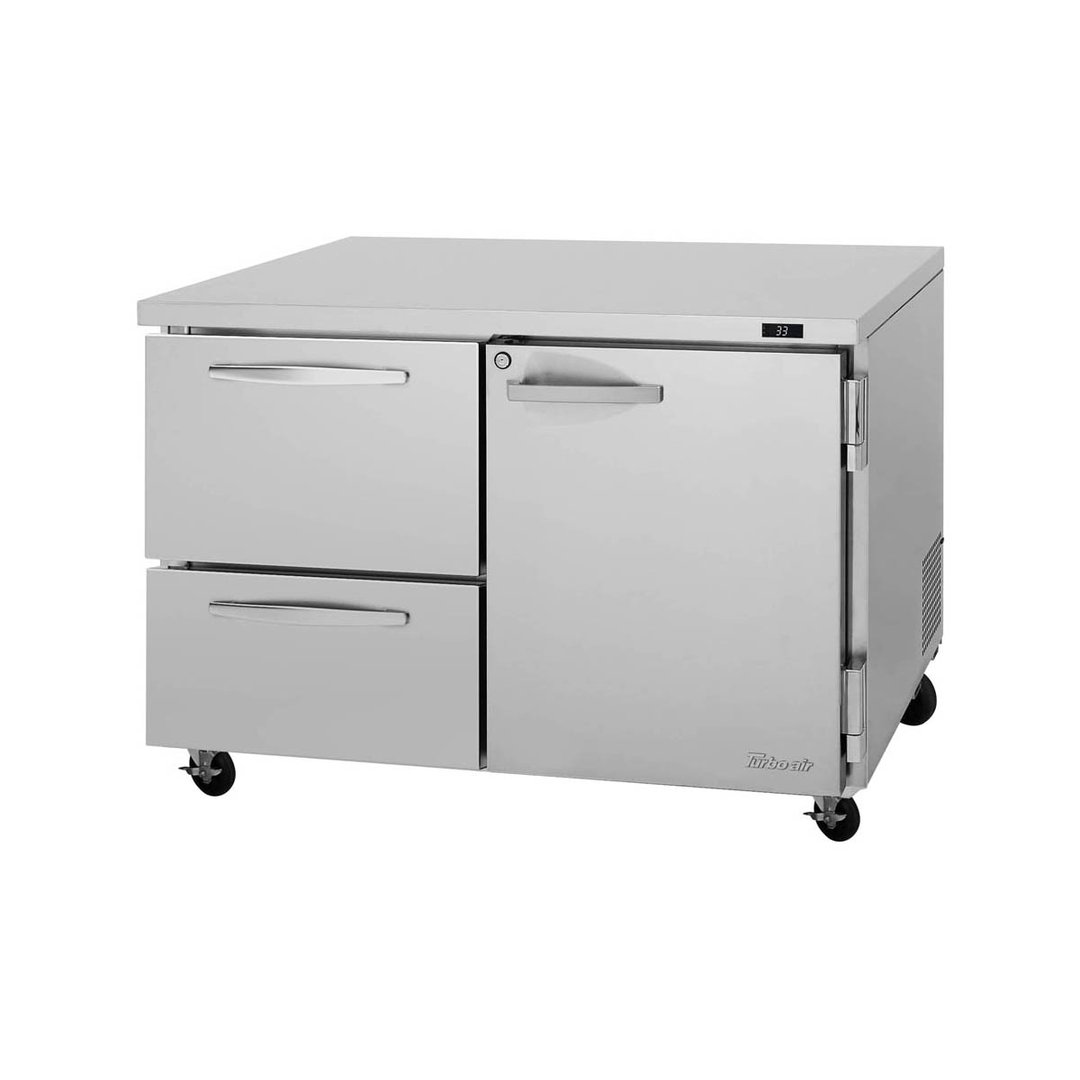 Turbo Air PUR-48-D2R-N 48" 2-Section Undercounter Refrigerator w/ 1 Door & 2 Drawers