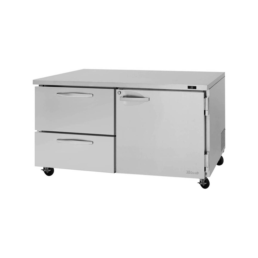 Turbo Air PUR-60-D2R(L)-N 60" 2-Section Undercounter Refrigerator w/ 2 Doors, 17 cu. ft.