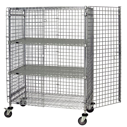 Quantum M1848-69SEC-2 Chrome Stem Caster Security Cart with 4 Shelves, 18" x 48" x 69"