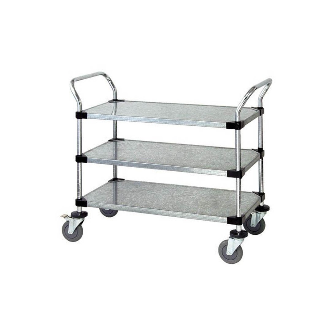 Quantum WRC-2448-3G Galvanized Solid 3-Shelf Utility Cart - 24" x 48" x 37-1/2"