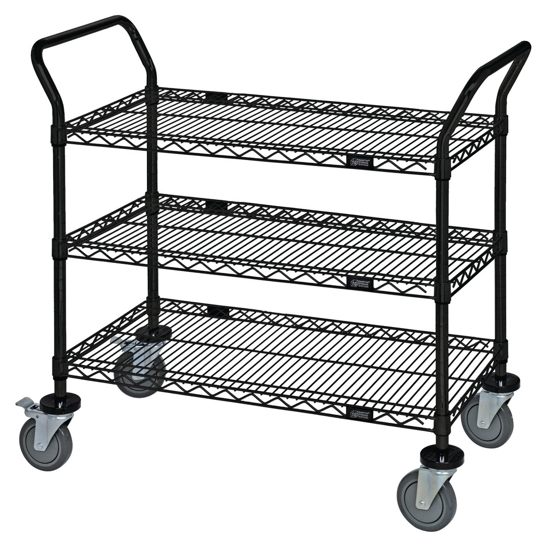 Quantum WRC-2460BK-3 Black Epoxy Utility Cart with 3 Wire Shelves