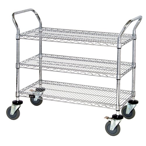 Quantum WRSC-1836-3 Stainless Steel 3-Shelf Wire Utility Cart - 18" x 36" x 37-1/2"