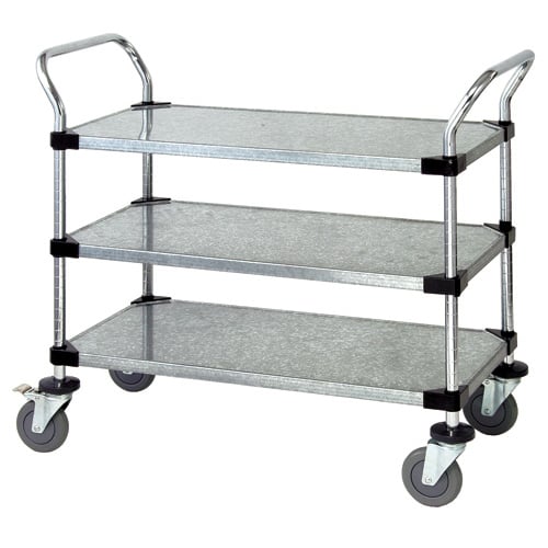 Quantum WRSC-2436SS-3S Stainless Steel Wire & Solid 3-Shelf Utility Cart - 24" x 36" x 37-1/2"
