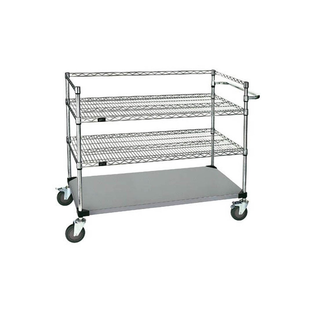Quantum WRSC3-42-2436FS Stainless Steel Wire & Solid 3-Shelf Medical Cart - 24" x 36" x 48"