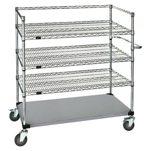 Quantum WRSC4-54-2436FS Stainless Steel Wire & Solid 3-Shelf Medical Cart - 24" x 36" x 60"
