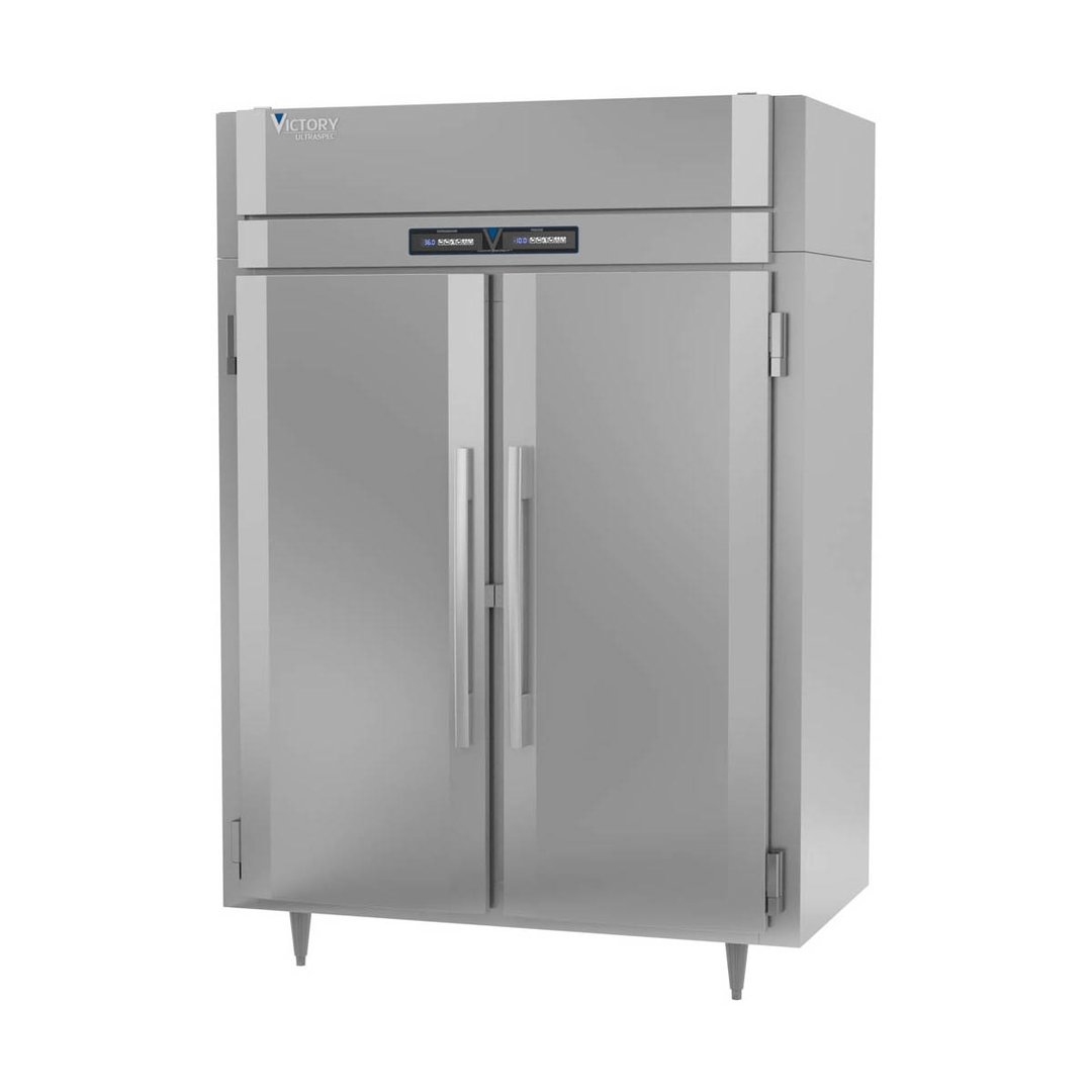 Victory RFSA-2D-S1-EW-HC 58" 2-Section Reach-In Refrigerator/Freezer Combo w/ 2 Solid Doors, Aluminum Interior