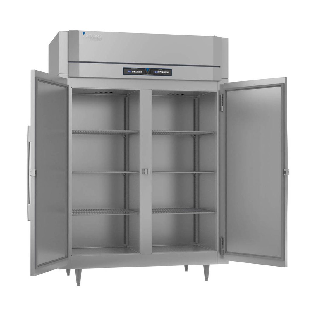 Victory RFSA-2D-S1-EW-HC 58" 2-Section Reach-In Refrigerator/Freezer Combo w/ 2 Solid Doors, Aluminum Interior