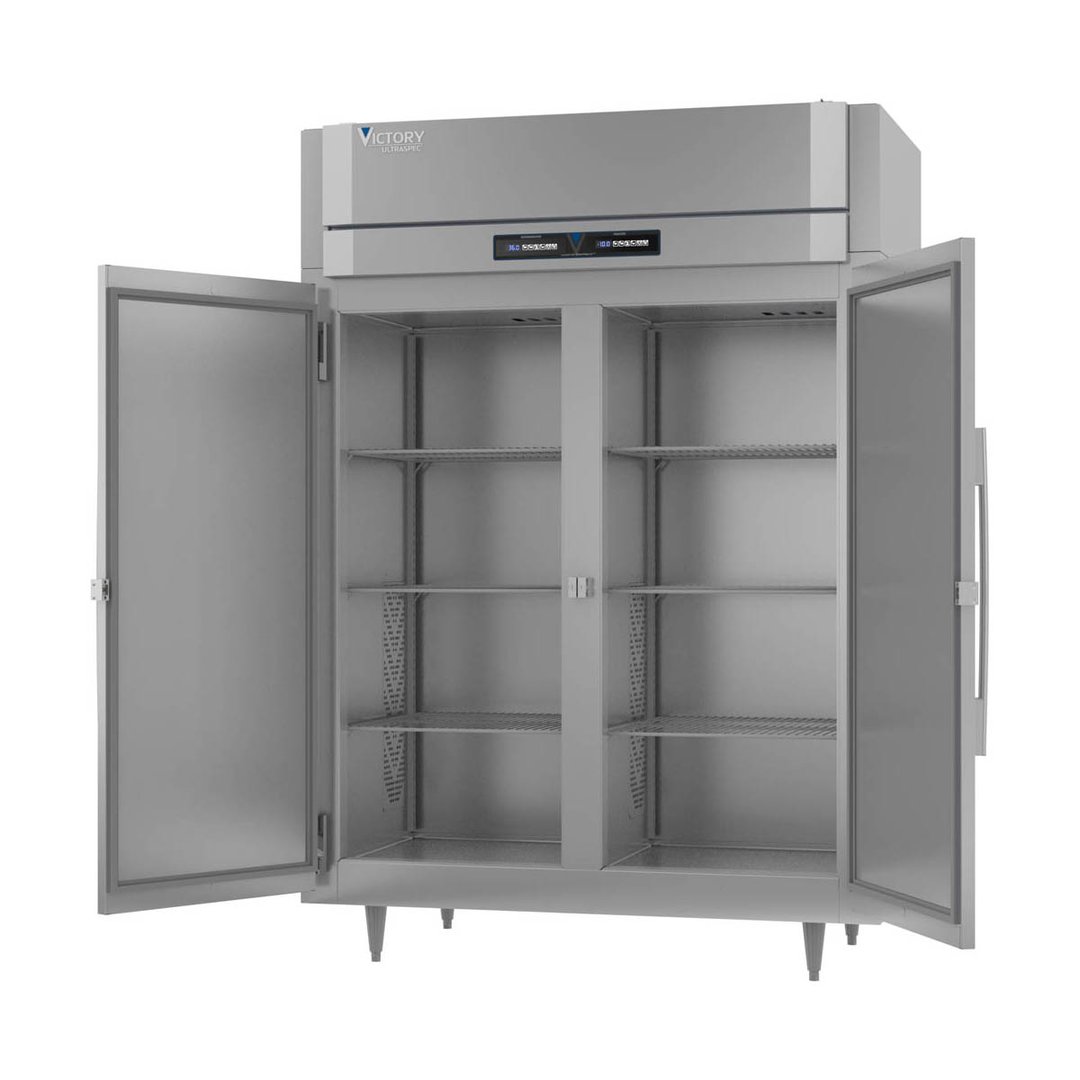 Victory RFSA-2D-S1-EW-HC 58" 2-Section Reach-In Refrigerator/Freezer Combo w/ 2 Solid Doors, Aluminum Interior