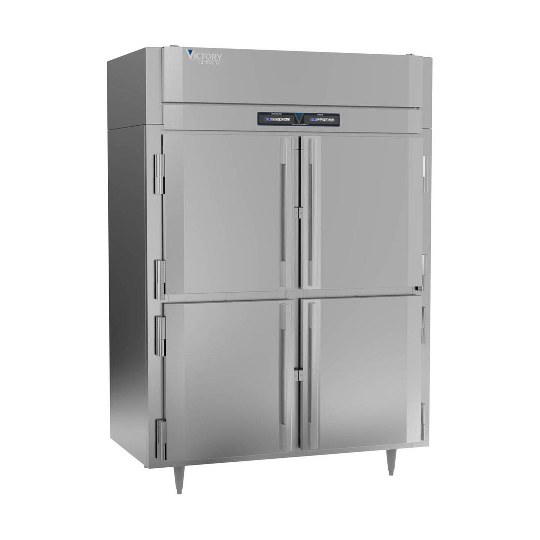 Victory RFSA-2D-S1-EW-HD-HC 58" 2-Section Reach-In Refrigerator/Freezer Combo w/ 4 Half Solid Doors, Aluminum Interior
