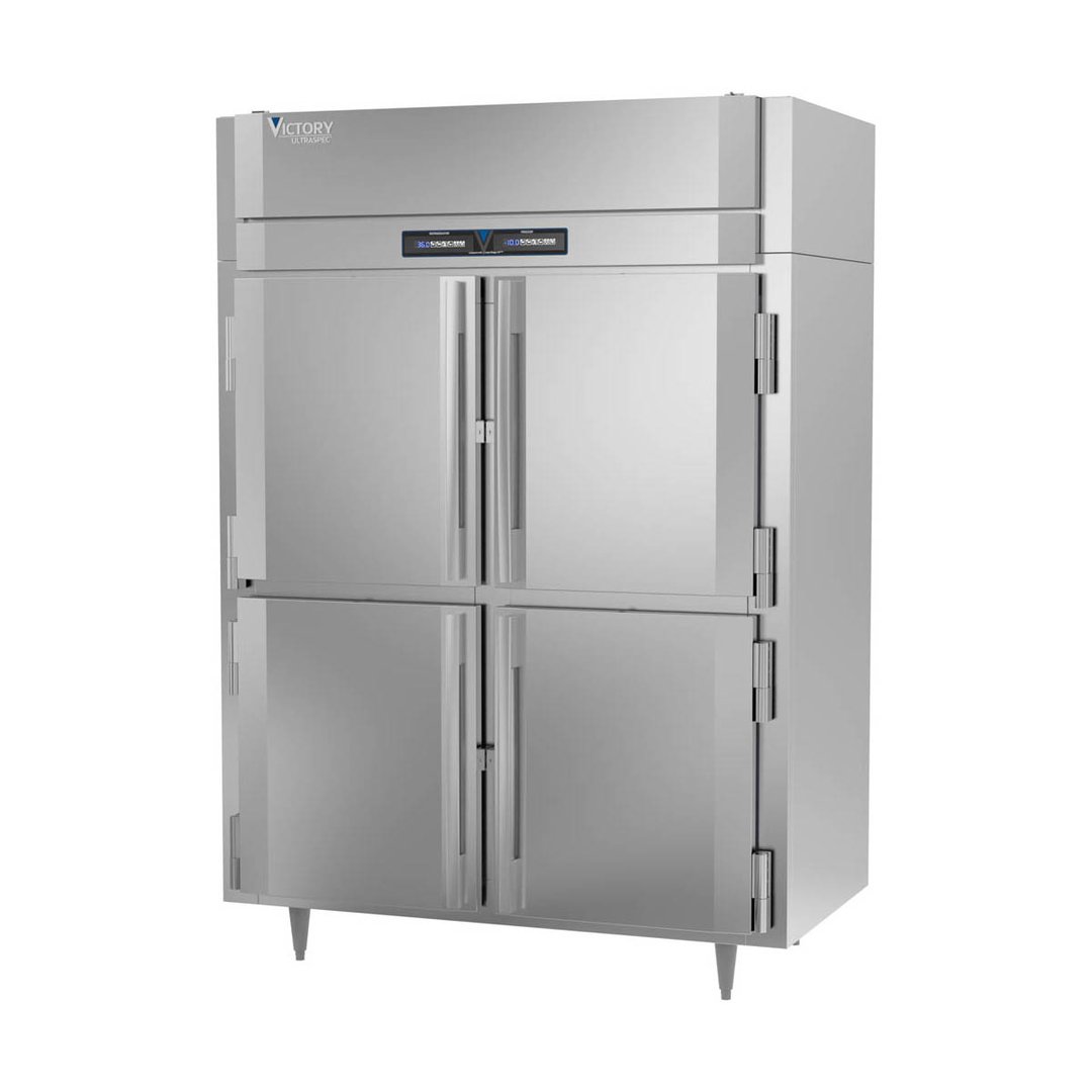 Victory RFSA-2D-S1-EW-HD-HC 58" 2-Section Reach-In Refrigerator/Freezer Combo w/ 4 Half Solid Doors, Aluminum Interior