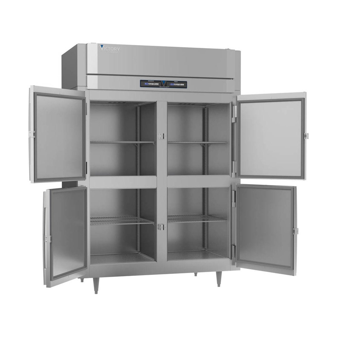 Victory RFSA-2D-S1-EW-HD-HC 58" 2-Section Reach-In Refrigerator/Freezer Combo w/ 4 Half Solid Doors, Aluminum Interior