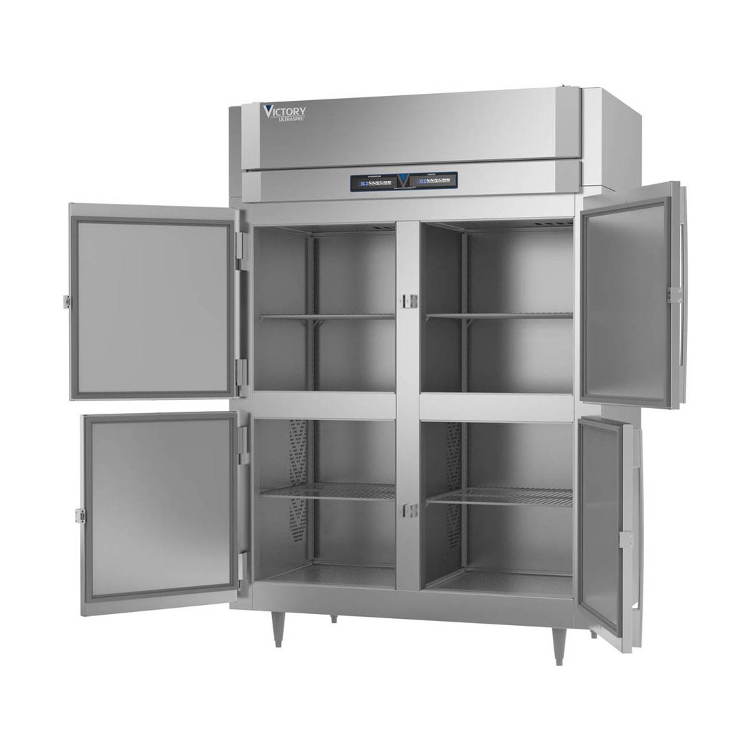 Victory RFSA-2D-S1-EW-HD-HC 58" 2-Section Reach-In Refrigerator/Freezer Combo w/ 4 Half Solid Doors, Aluminum Interior