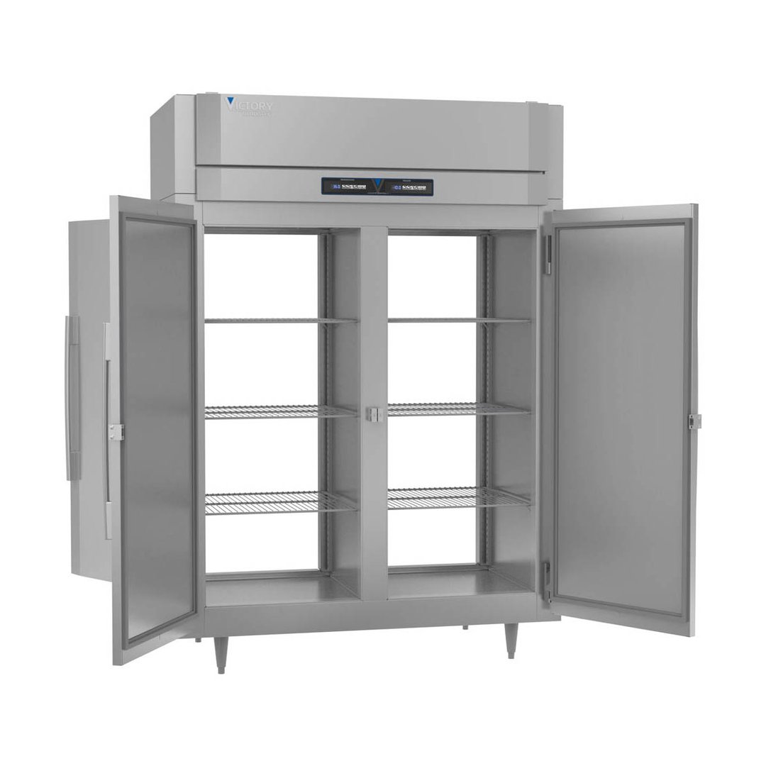 Victory RFSA-2D-S1-EW-PT-HC 58" 2-Section Pass-Thru Refrigerator/Freezer Combo w/ 4 Solid Doors, Aluminum Interior