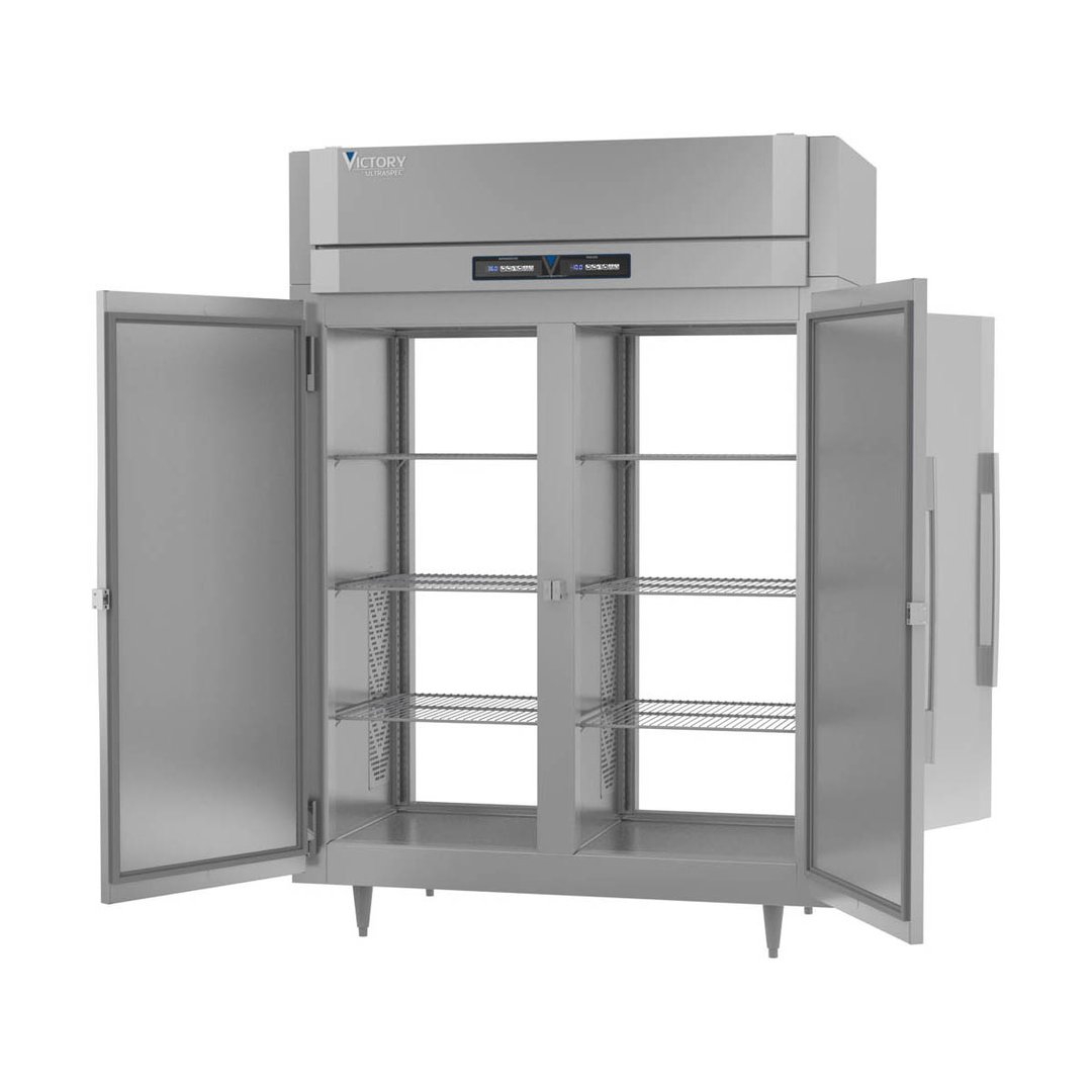 Victory RFSA-2D-S1-EW-PT-HC 58" 2-Section Pass-Thru Refrigerator/Freezer Combo w/ 4 Solid Doors, Aluminum Interior