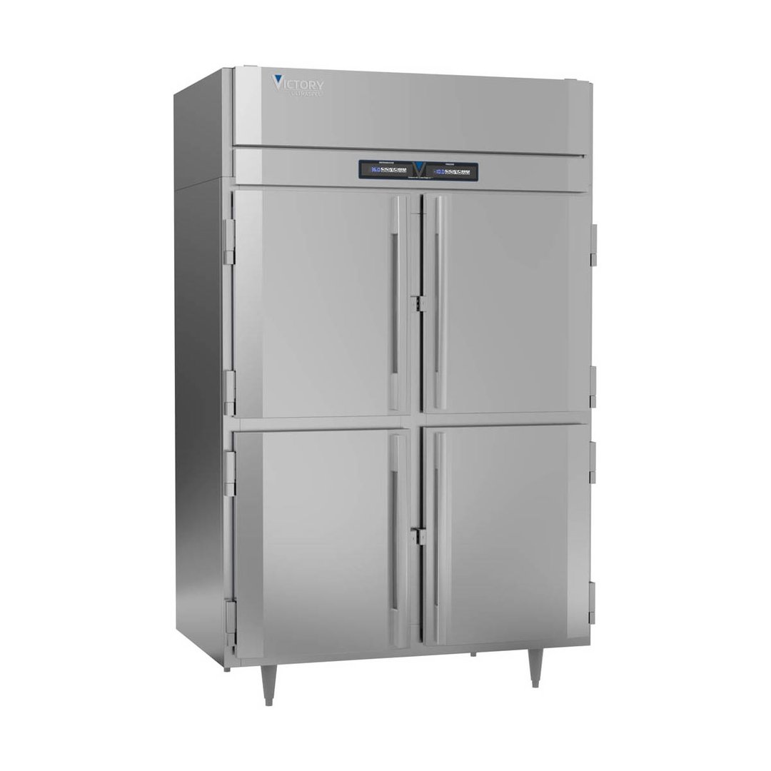 Victory RFSA-2D-S1-HD-HC 52" 2-Section Reach-In Refrigerator/Freezer Combo w/ 4 Half Solid Doors, Aluminum Interior